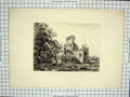 Original Old Antique Print Architecture Ruins Church Trees