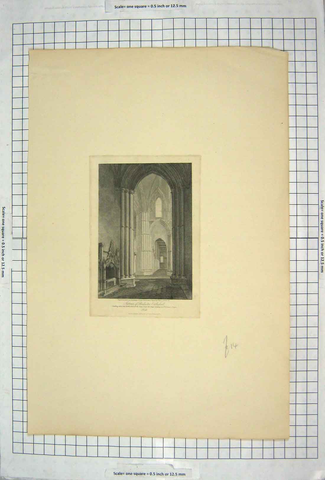 Old Antique Print Interior Rochester Cathedral Aisle Nave Williams Chapel