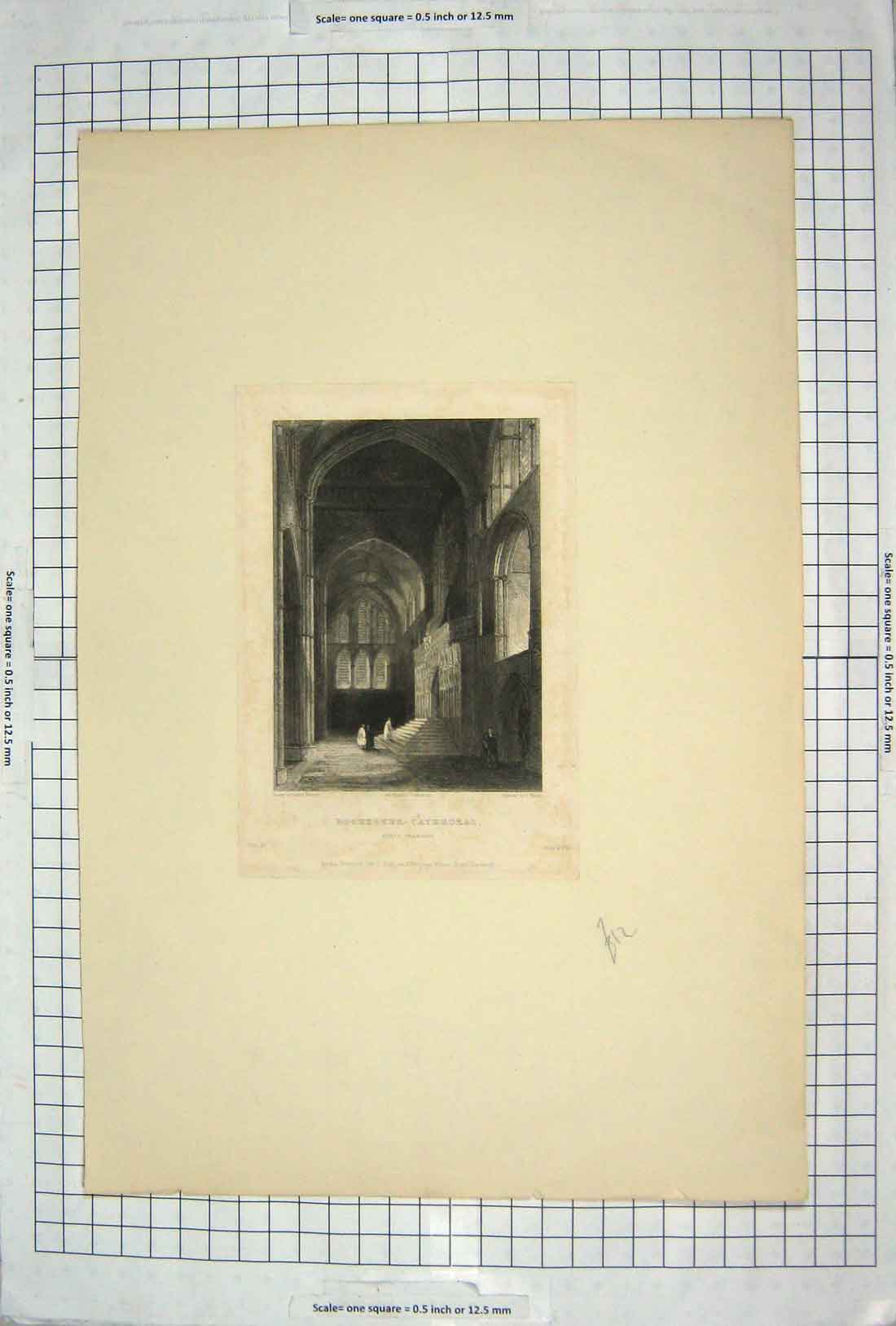Old Antique Print 1836 Rochester Cathedral North Transept Winkles Woods 19th
