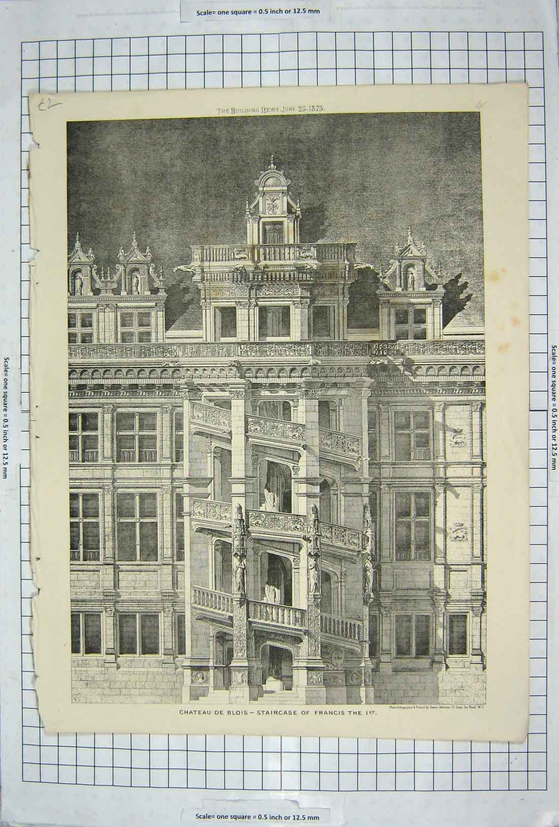 Old Antique Print 1875 Chateau De Bois Staircase Francis Ist Architecture 19th