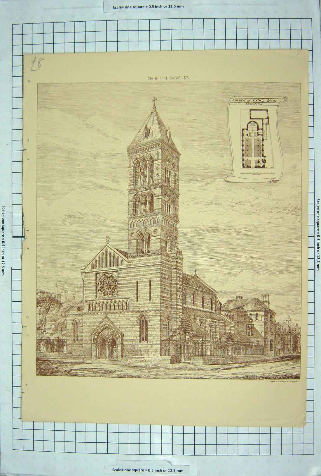 Original Old Antique Print 1875 Church St. Paul Rome Italy Architecture 19th