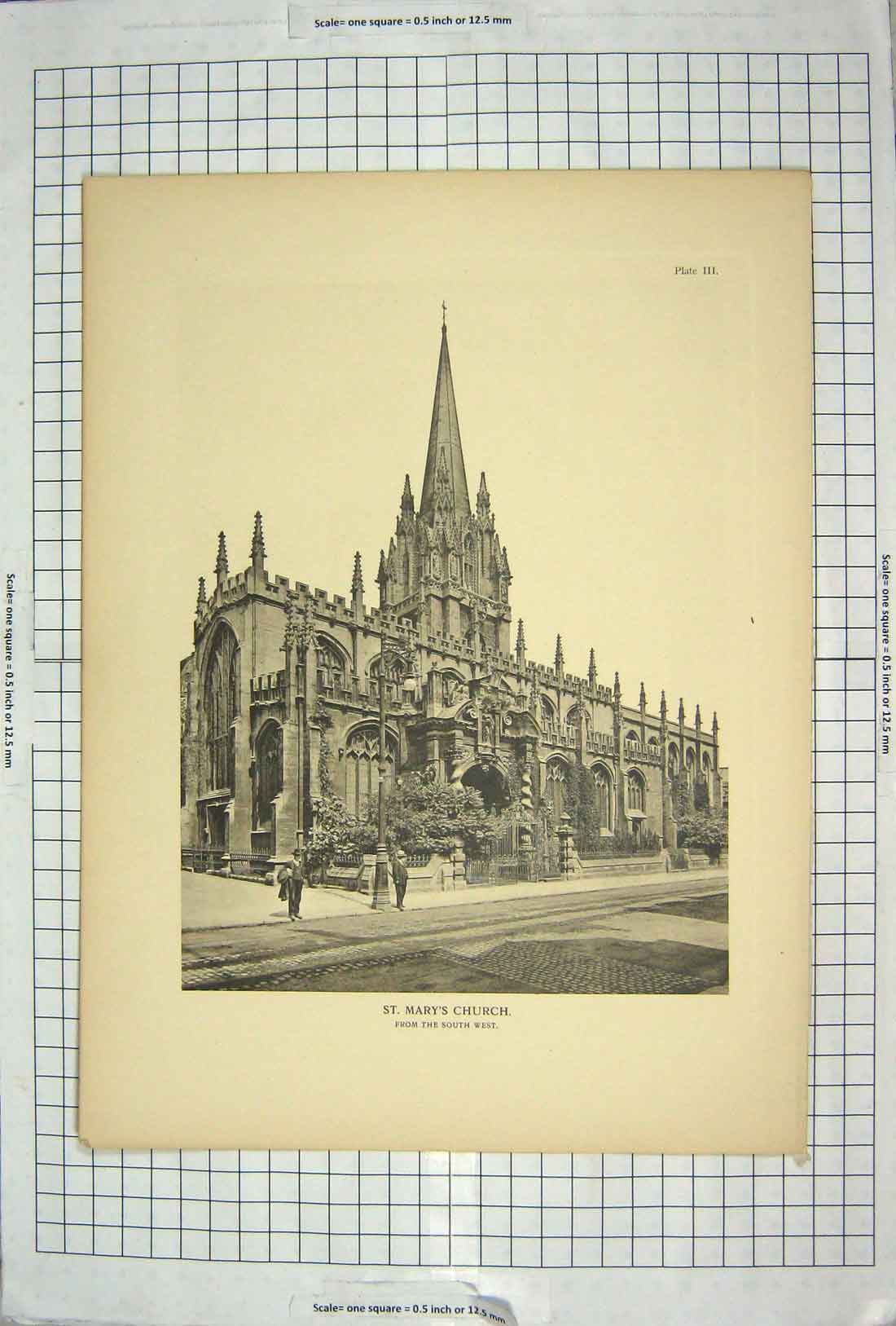 Original Old Antique Print Photograph St. Mary'S Church Architecture