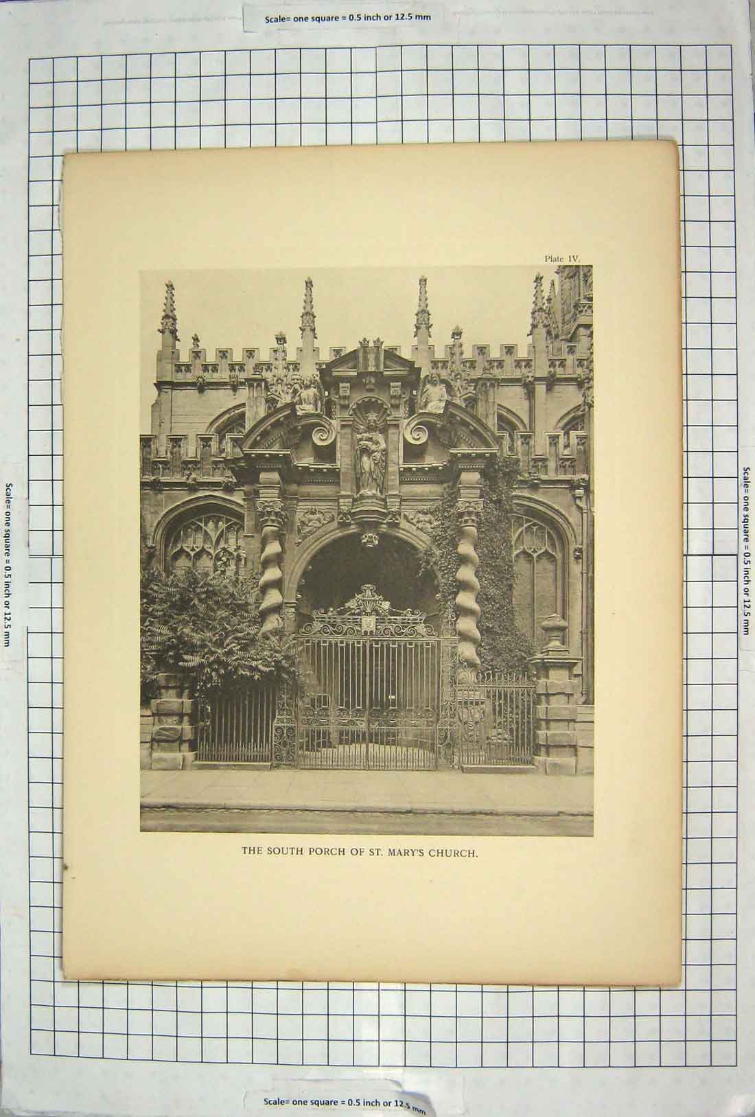 Old Antique Print South Porch St. Mary'S Church Photograph Architecture