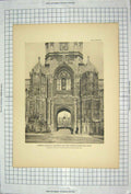 Original Old Antique Print Christchurch Gateway Tom Tower Architecture