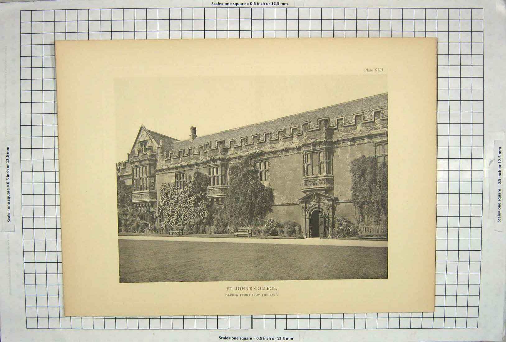 Original Old Antique Print Photograph St. Johns College Photograph Architecture