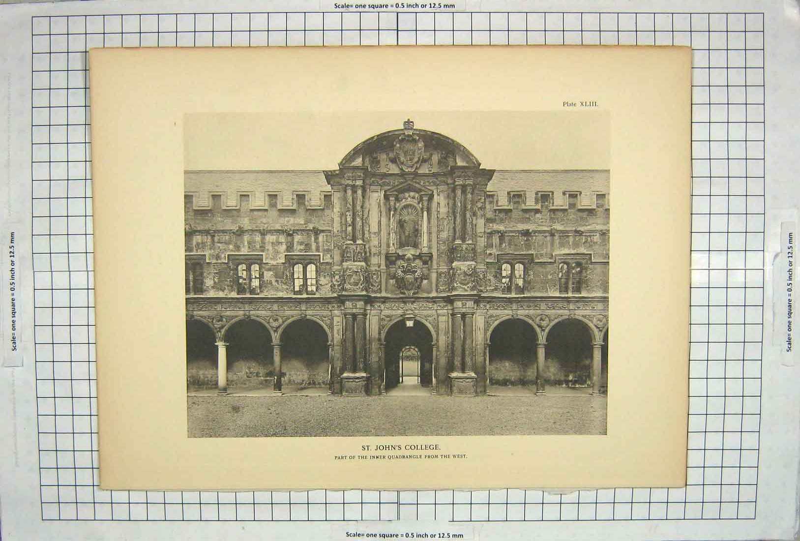 Old Antique Print Photograph St. John'S College Quadrangle Architecture