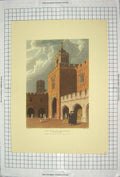 Original Old Antique Print Rugby School Quadrangle 1816 Architecture Colour