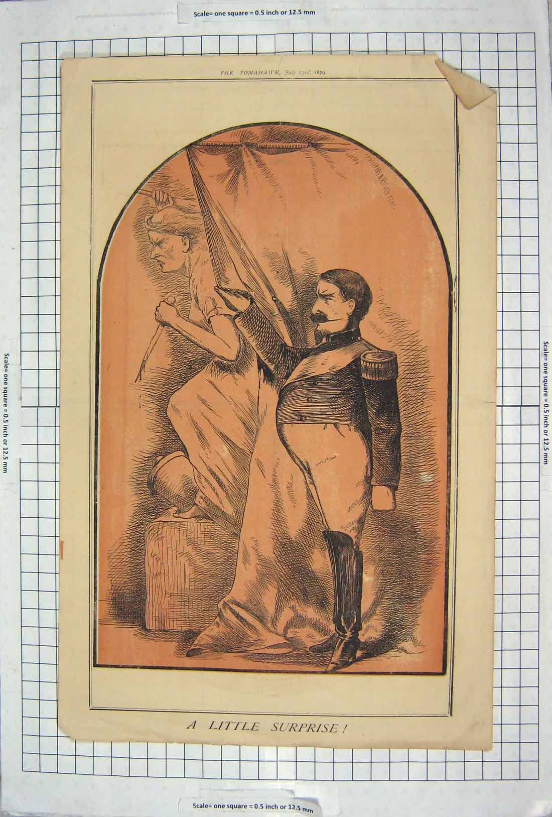 Original Old Antique Print A Little Surprise Man War Uniform Weapons 20th
