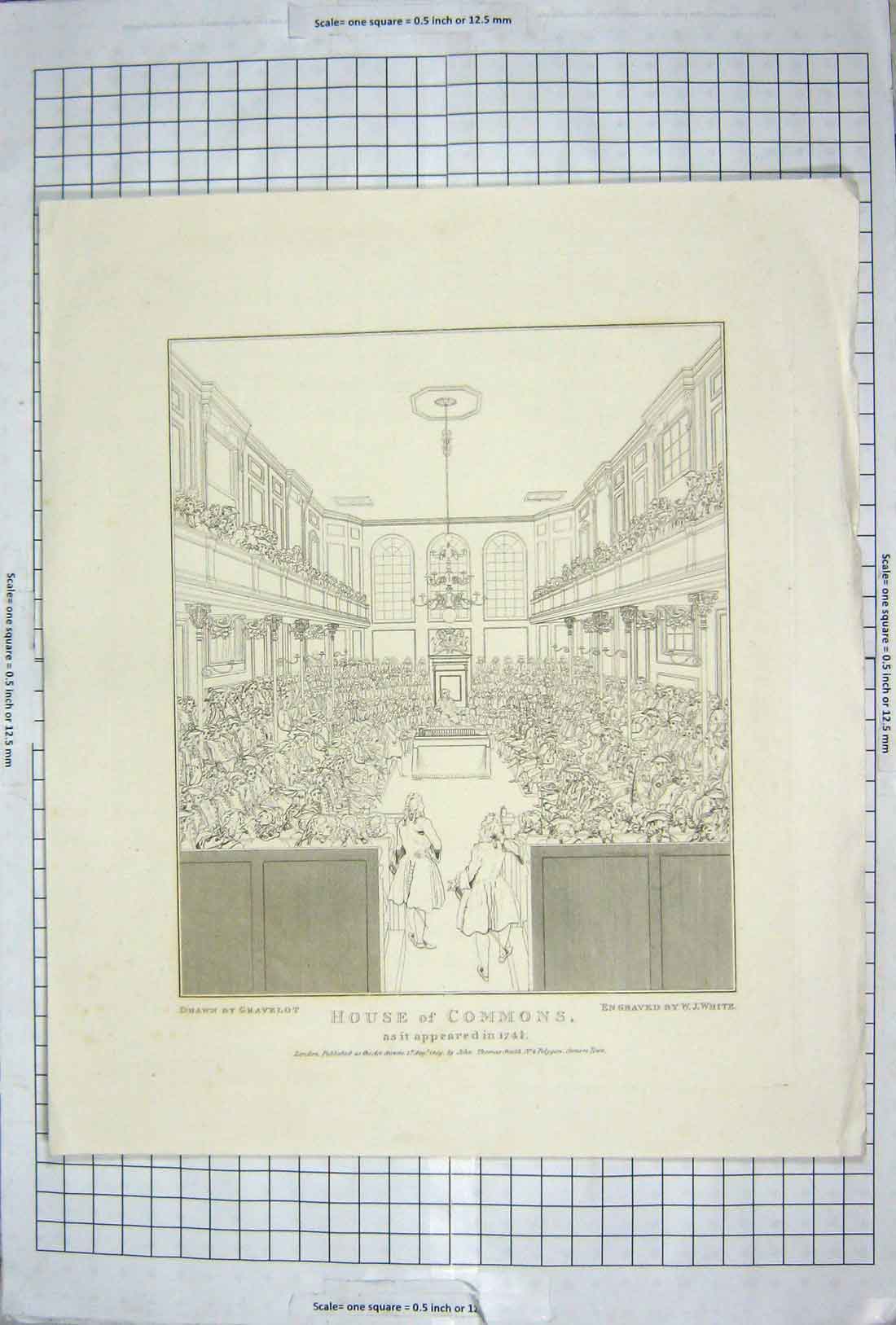 Original Old Antique Print 1809 House Commons Parliament Gravelot White 19th