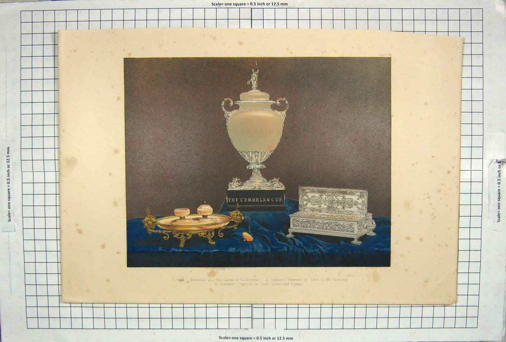 Original Old Antique Print Vase Ladies Cumberland Inkstand Colonel Lindsay