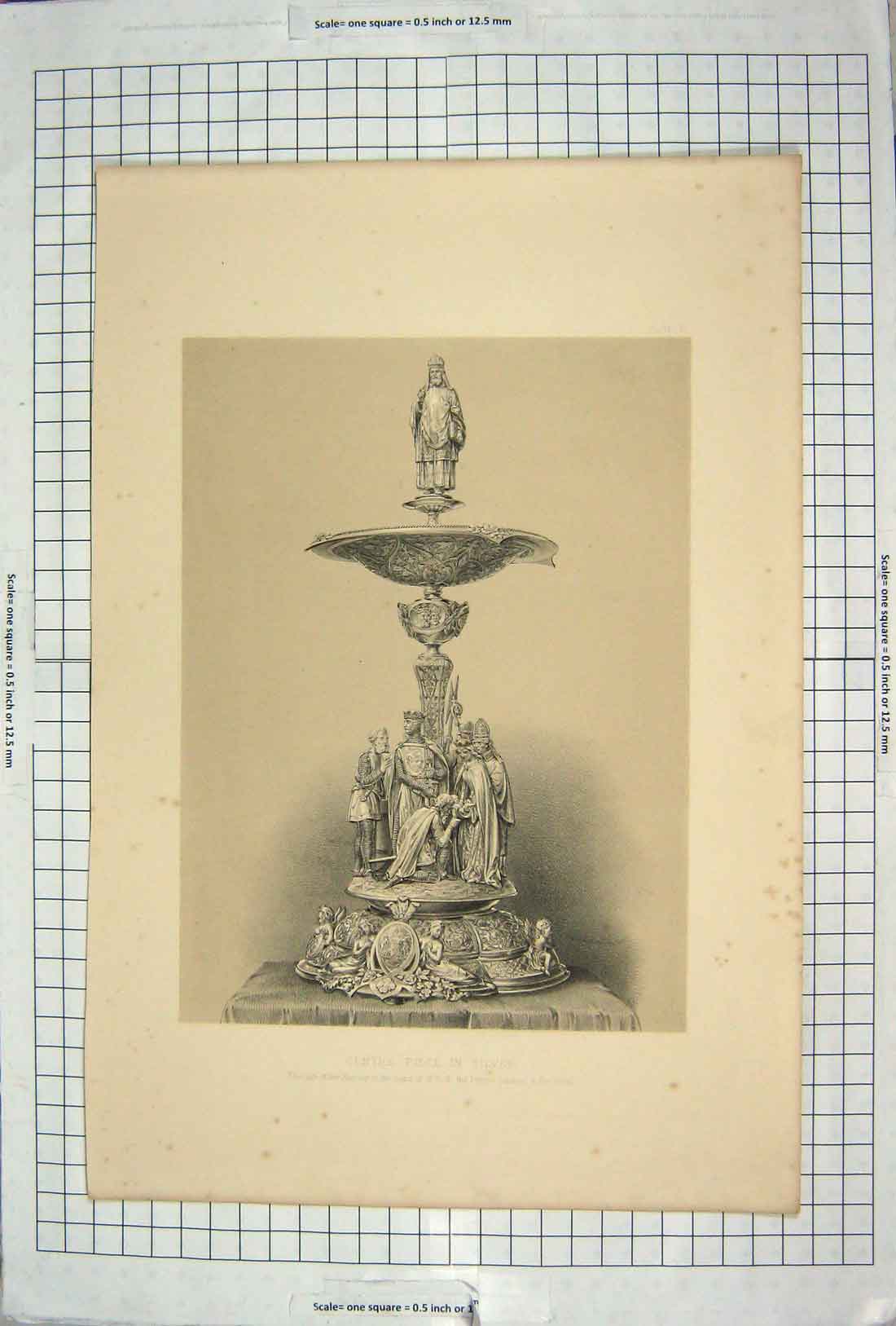 Original Old Antique Print Centre Piece Silvr Queen Prince Consort
