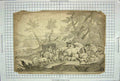 Original Old Antique Print Sheep Cows Horses Animals River Bridge