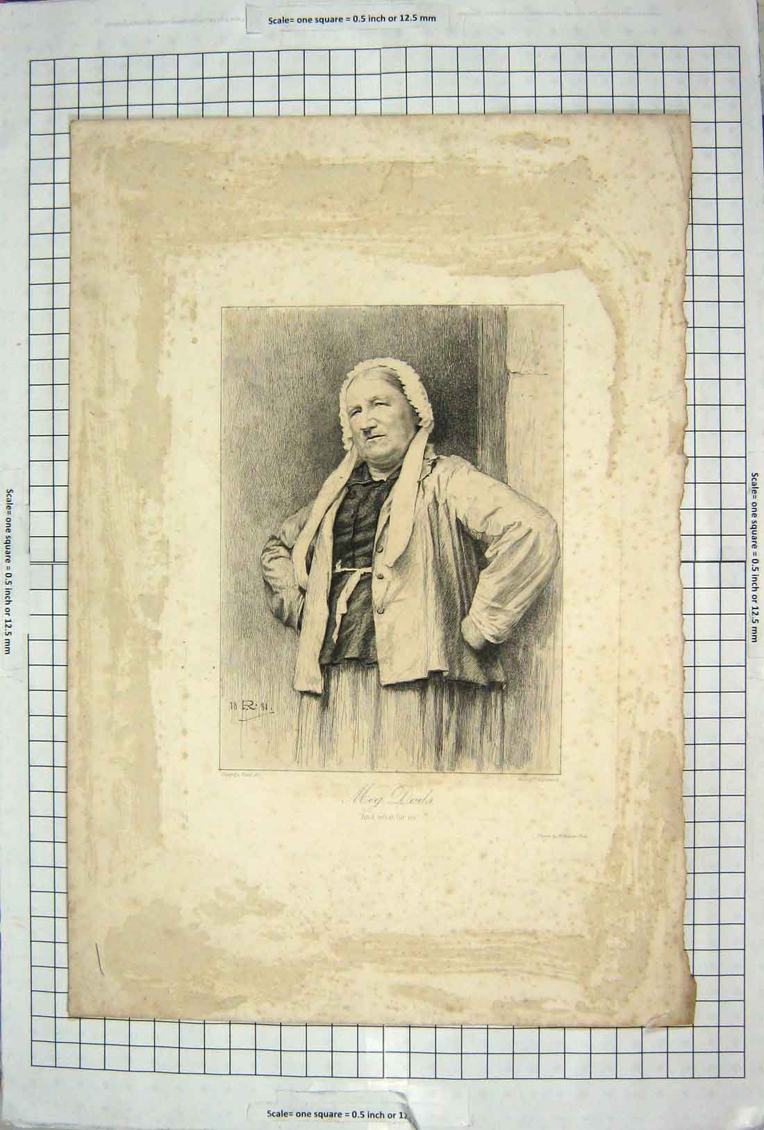 Original Old Antique Print Portrait Meg Dods Lady Woman