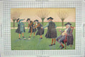 Original Old Antique Print Colour Teacher Men Playing Game Sport
