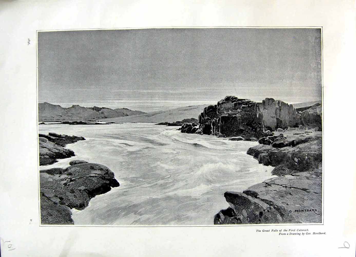Original Old Antique Print 1896 Great Falls First Cataract River Montbard 19th