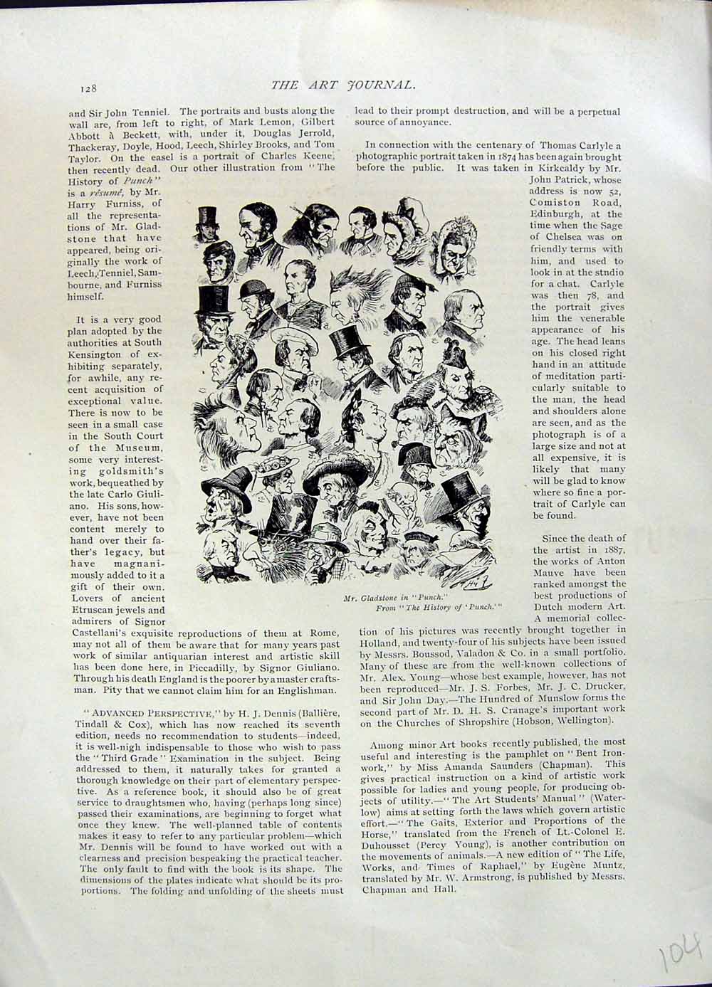 Original Old Antique Print 1896 Art Journal Mr Gladstone Punch Human Heads 19th