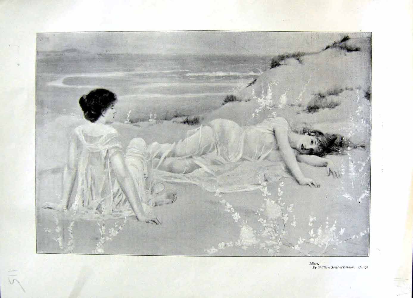 Original Old Antique Print 1896 Art Journal Ladies Resting Idlers William Stott
