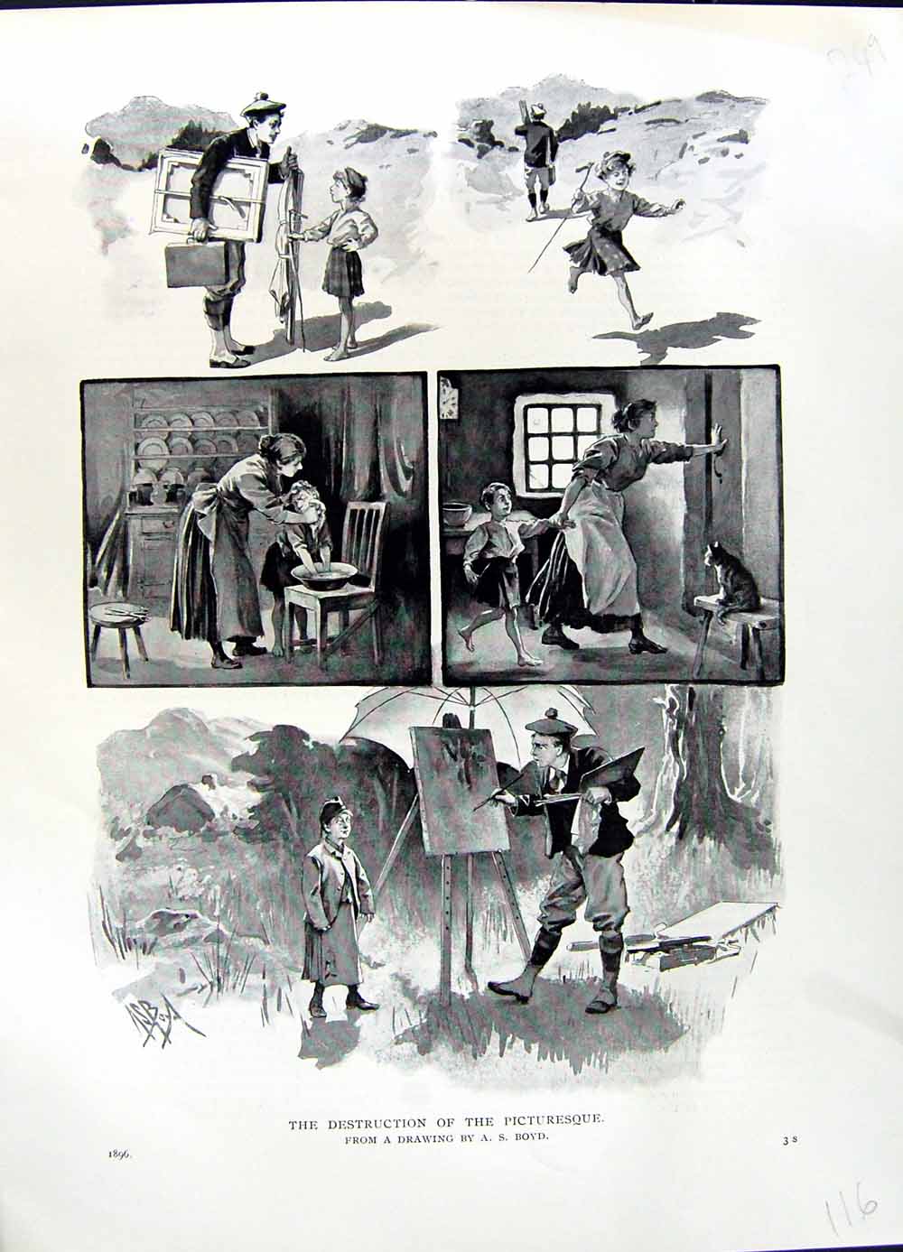 Original Old Antique Print 1896 Art Journal Artist Painting Scotland Mountains
