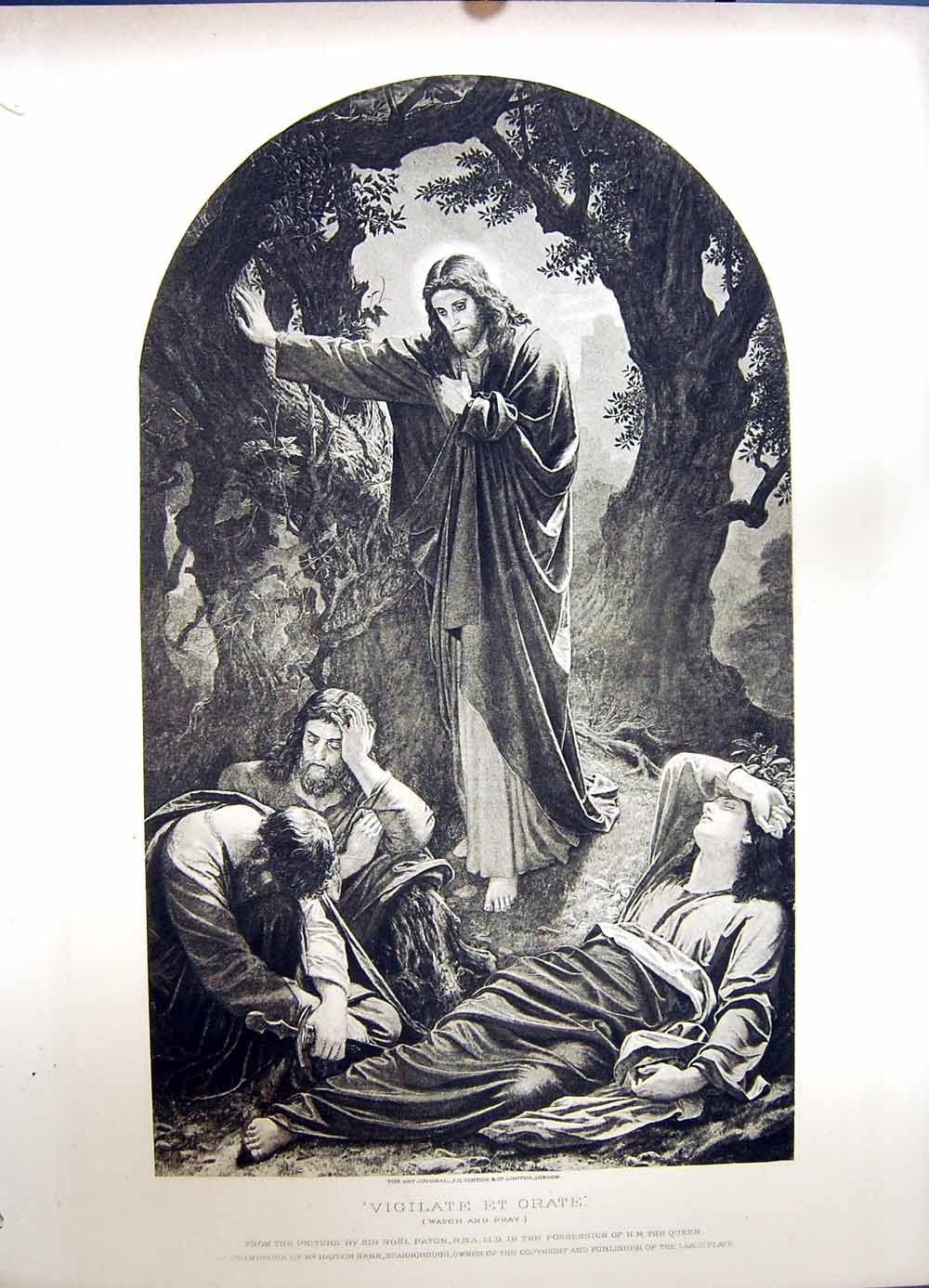 Original Old Antique Print 1896 Art Journal Vigilate Et Orate Watch Pray Paton