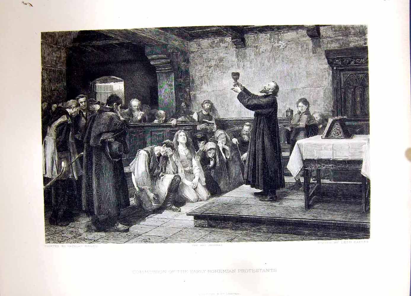 Old Antique Print 1896 Art Journal Communion Early Bohemian Protestants 19th