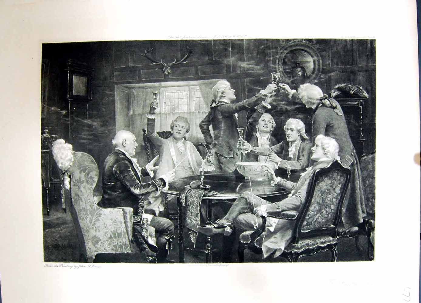Original Old Antique Print 1896 Art Journal Squire Men Meeting Drinking Lomax