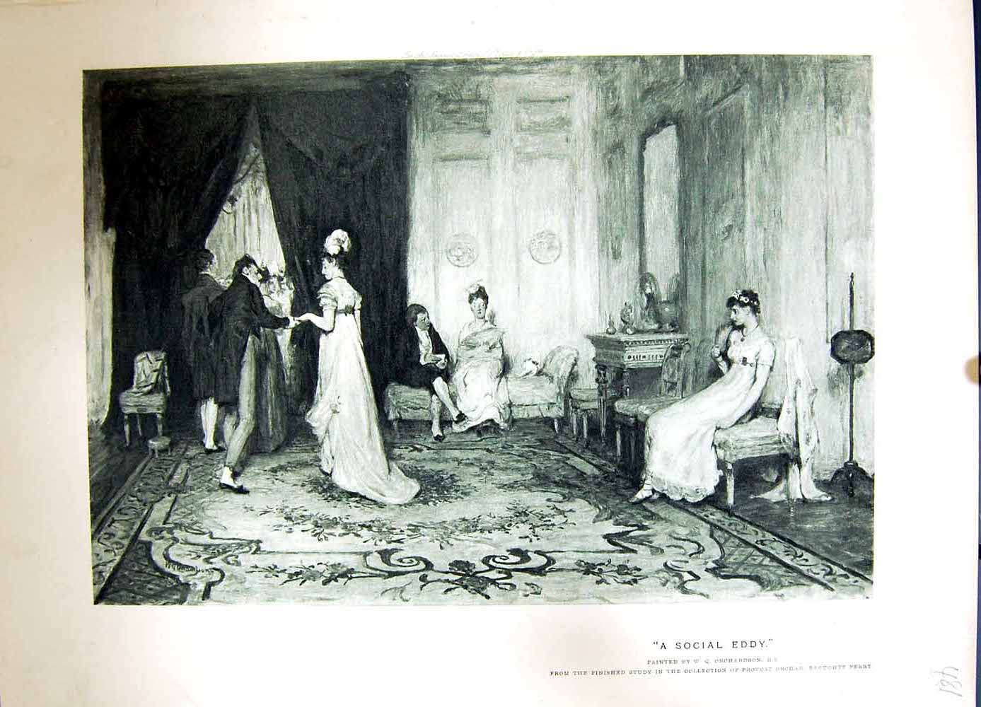 Old Antique Print 1896 Art Journal Social Eddy Romance Men Women Orchar 19th