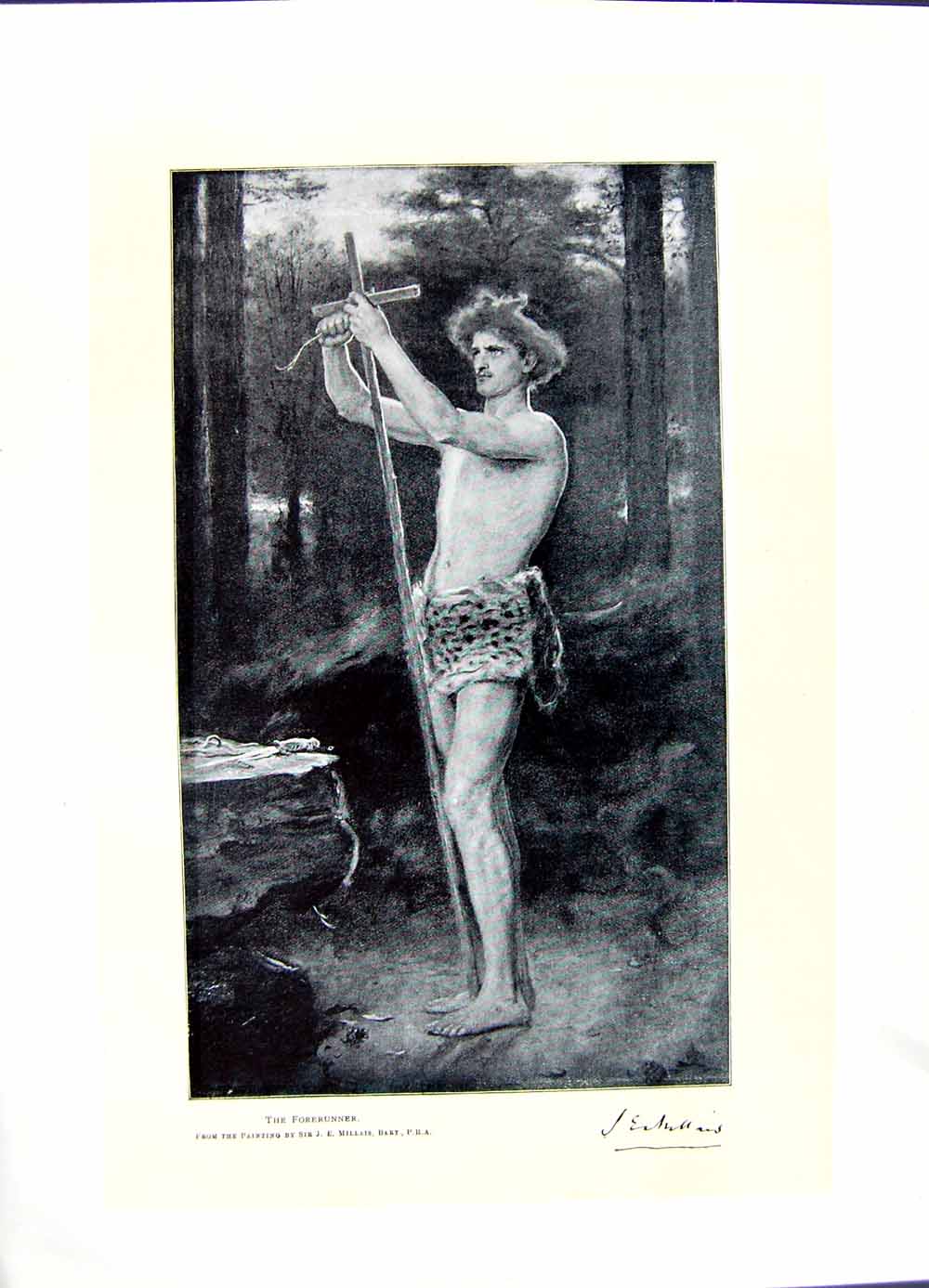 Original Old Antique Print 1896 Art Journal Forerunner Man Loin Cloth Millais