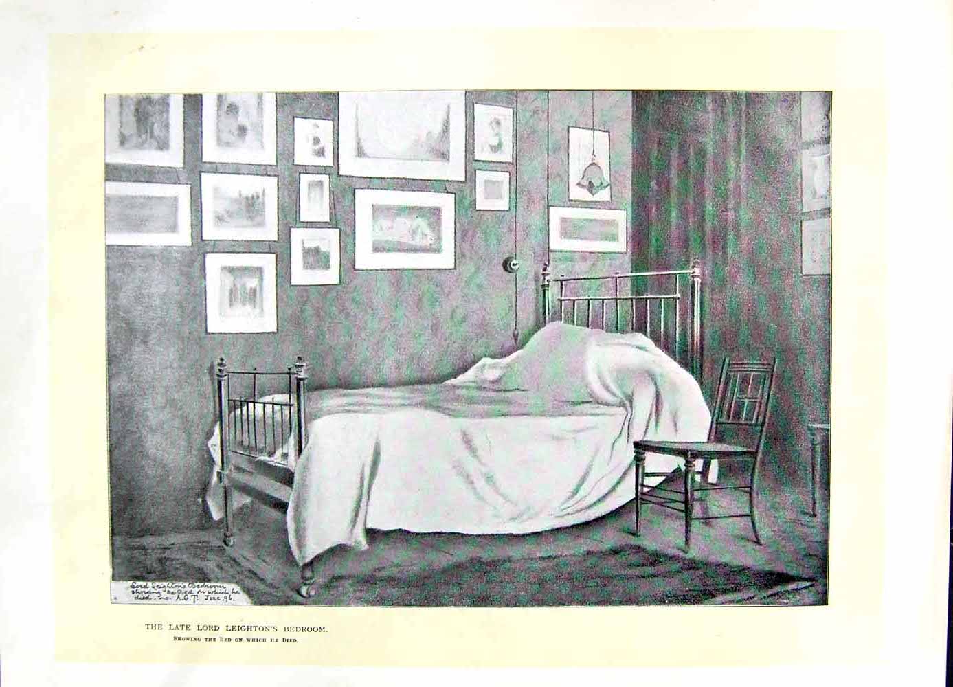 Original Old Antique Print 1896 Art Journal Death Bed Lord Leighton Bedroom