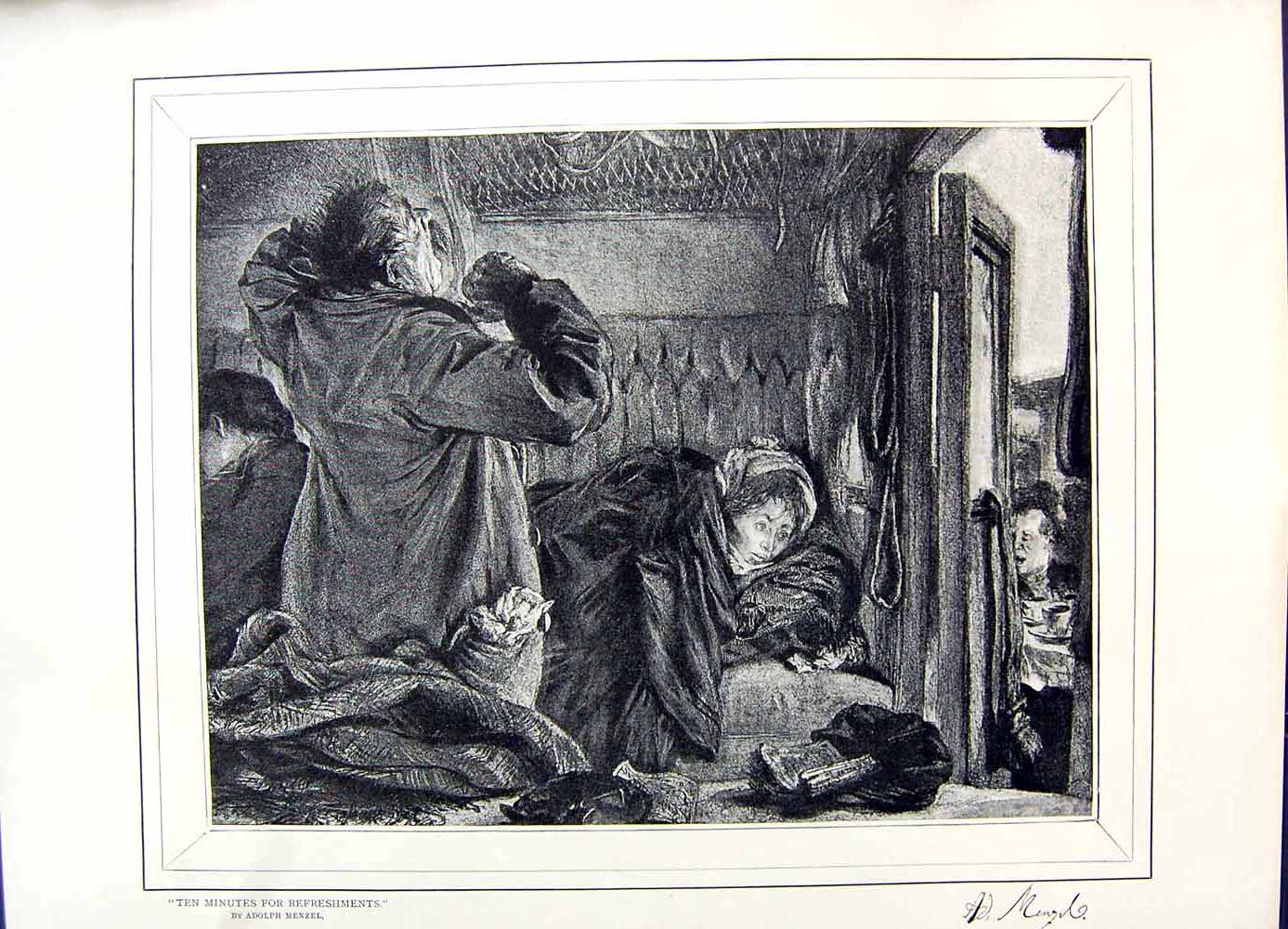 Original Old Antique Print 1896 Art Journal Railway Train Carriage Passengers