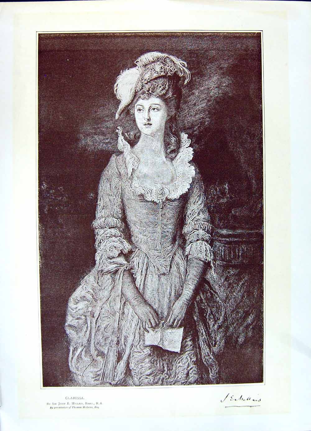 Original Old Antique Print 1896 Art Journal Portrait Clarissa Lady Woman 19th