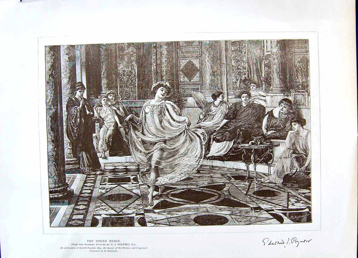 Original Old Antique Print 1896 Art Journal Scene Ionian Dance Poynter 19th