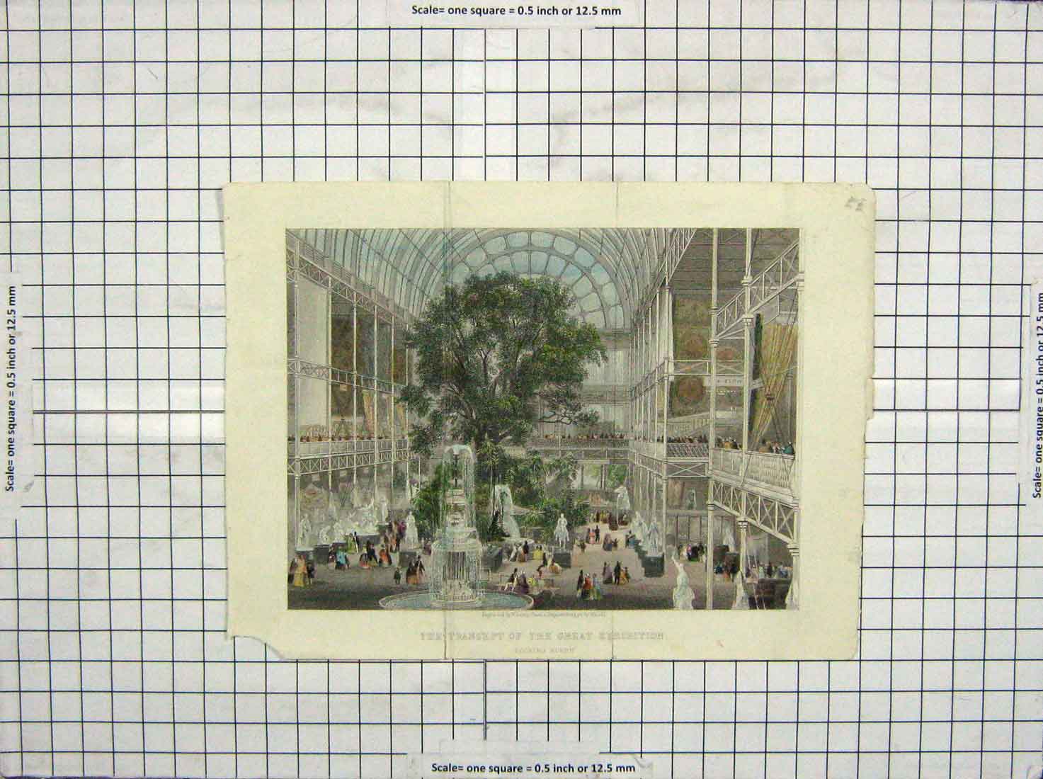 Original Old Antique Print Transpet Great Exhbition Colour Fountains