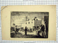 Original Old Antique Print People Buildings Architecture