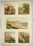 Old Antique Print Isle Wight Carisbrook Castle Whippingham Church Sandown