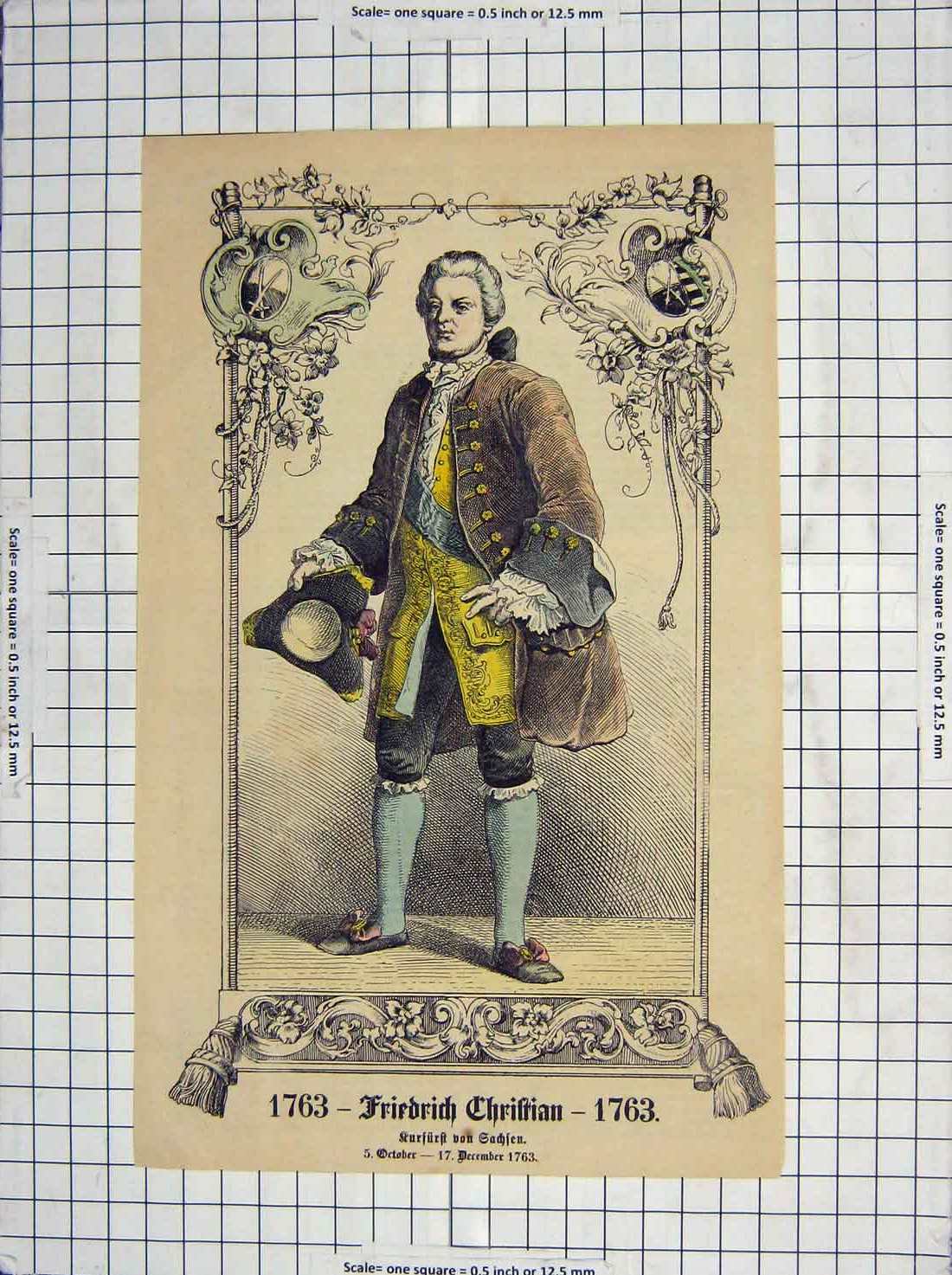 Original Old Antique Print 1763 Portrait Friedrich Christian