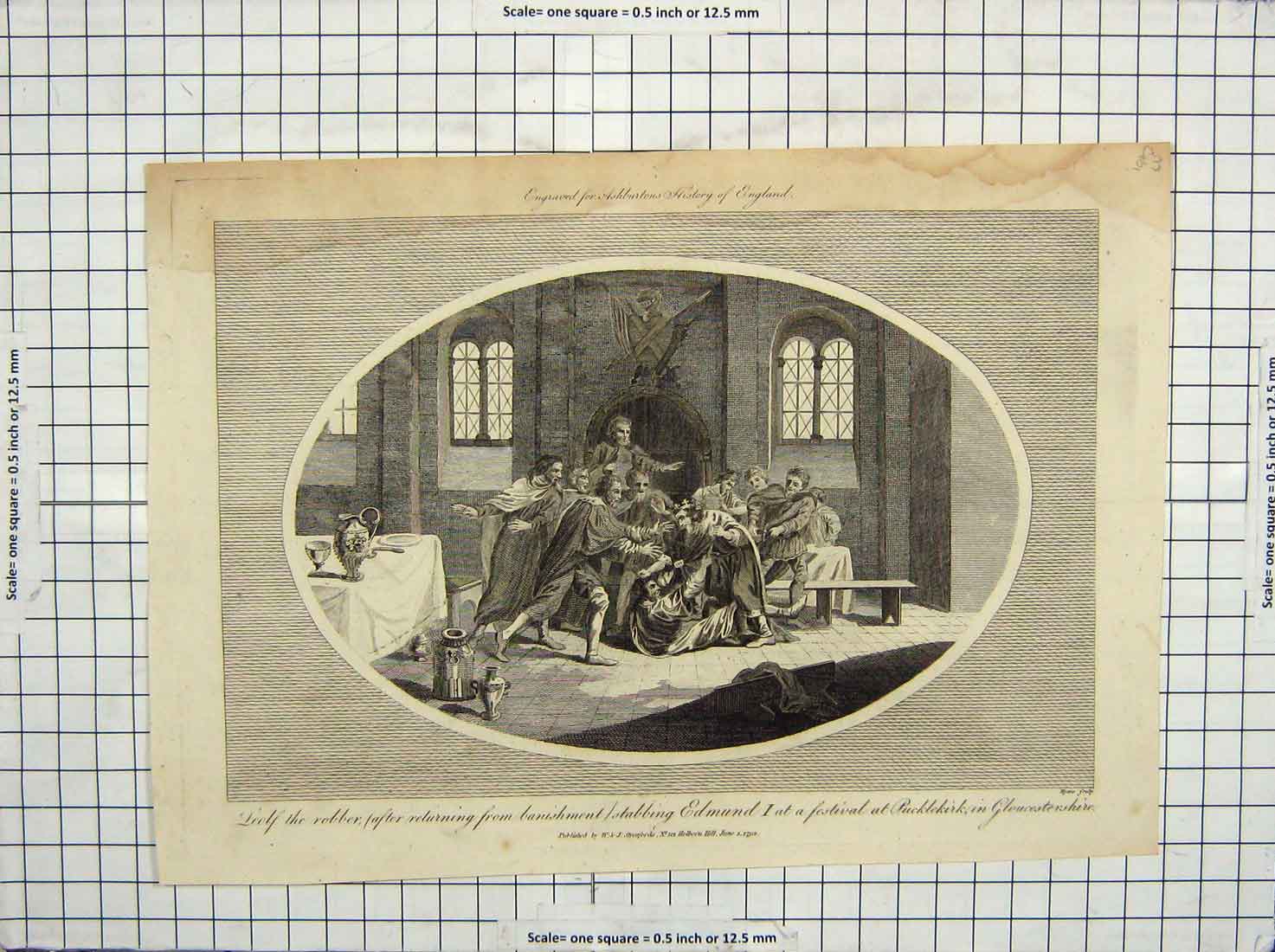 Old Antique Print Robber Scene Stabbing Edmund Pucklekirk Gloucestershire
