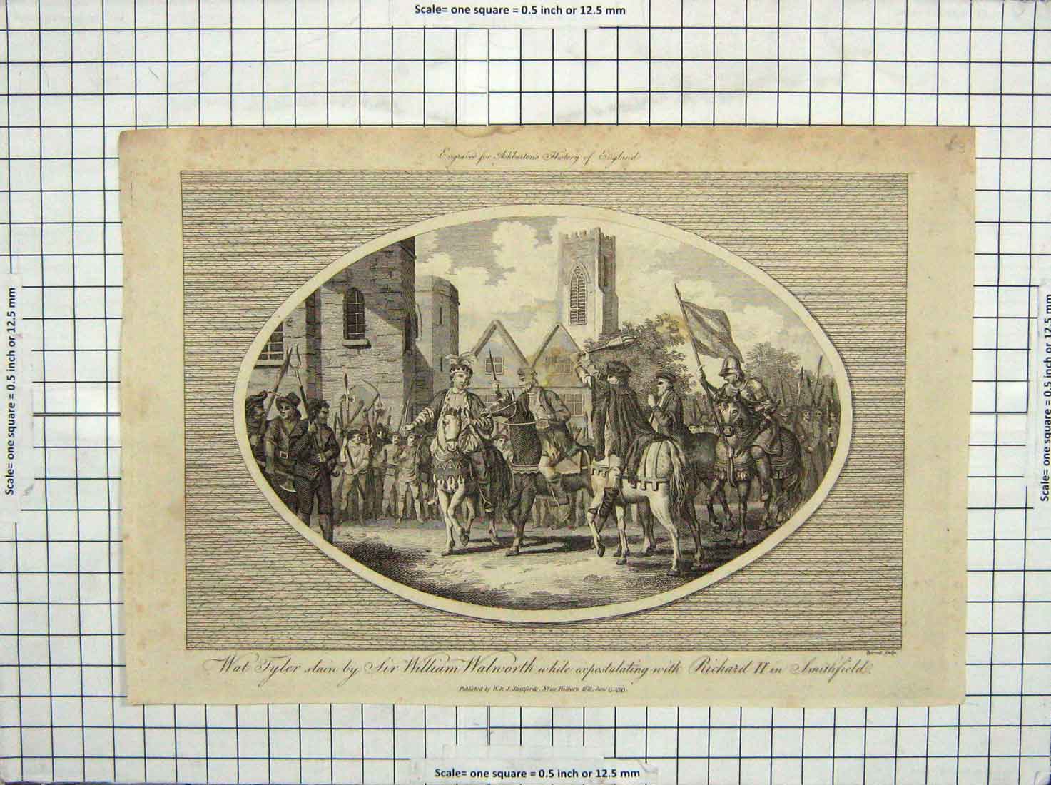 Old Antique Print War Tyler Sir William Walnorth King Richard Smithfield