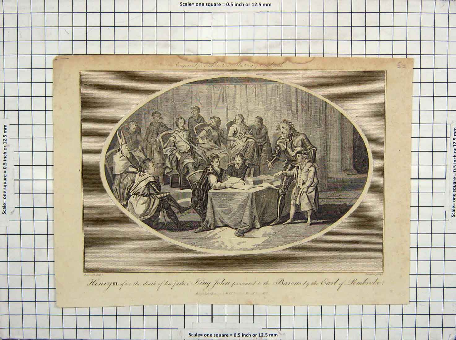 Old Antique Print King Henry Death Father King John Earl Pembroke Barons