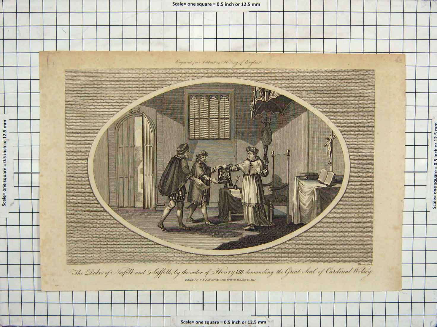 Original Old Antique Print 1792 Duke Norfolk Suffolk King Henry Cardinal Wolsey