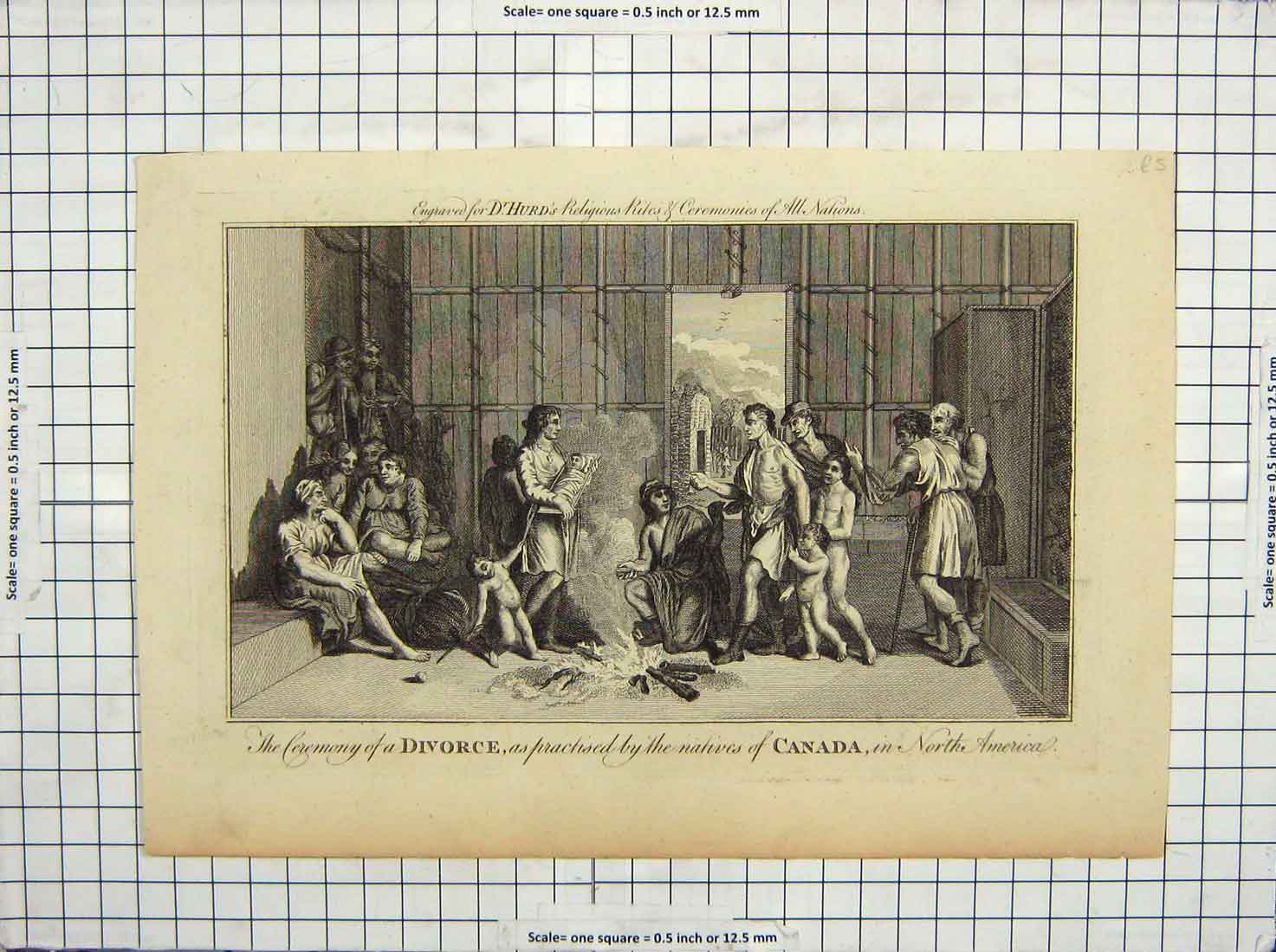 Original Old Antique Print Ceremony Divorce Natives Canada North America