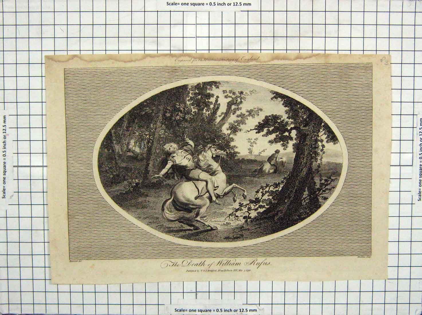Original Old Antique Print 1792 Scene Death William Rufus Horse 18th Century