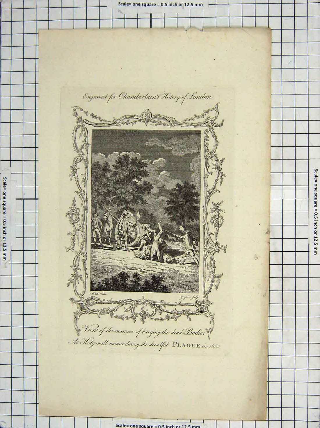 Original Old Antique Print Scene Burying Dead Bodies Holy-Well Plague London