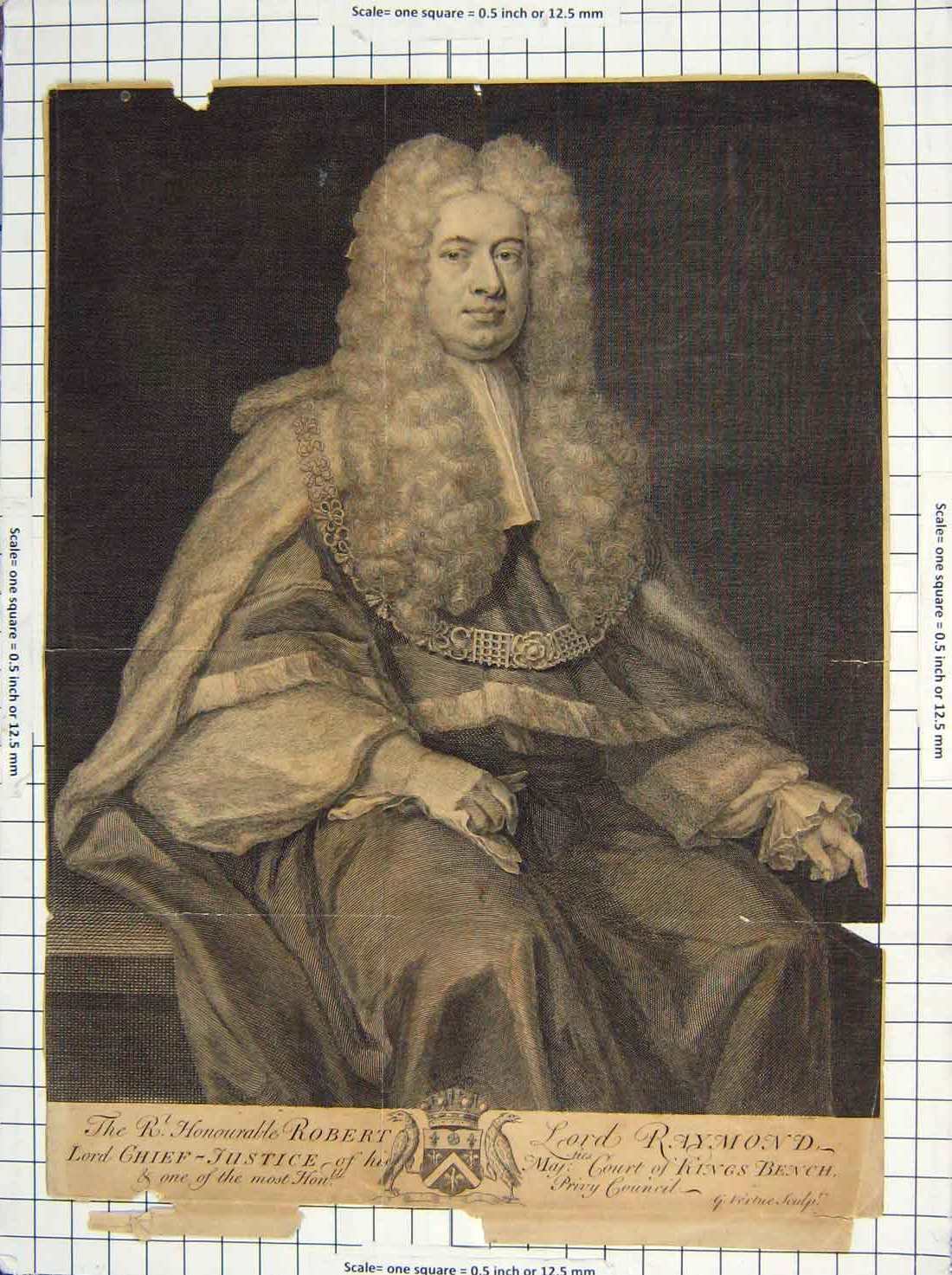 Original Old Antique Print Portrait Robert Lord Raymond Court Kings Bench