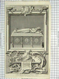 Original Old Antique Print Monument King John Cathedral Church Worcester