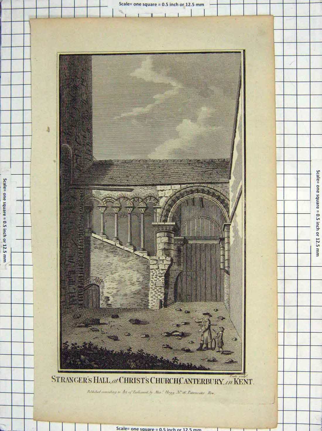 Old Antique Print Stranger'S Hall Christ Church Canterbury Kent England
