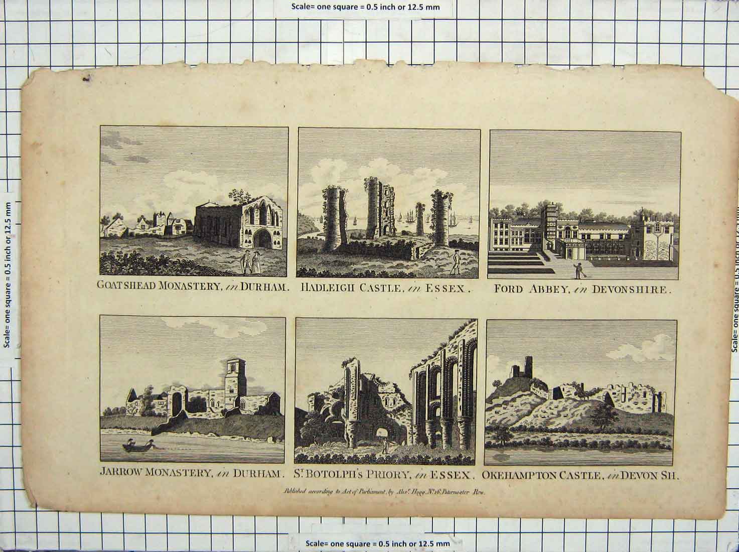 Antique Print Ref.969 Goatshed Monastery Hadleigh Castle Ford Abbey Botolph
