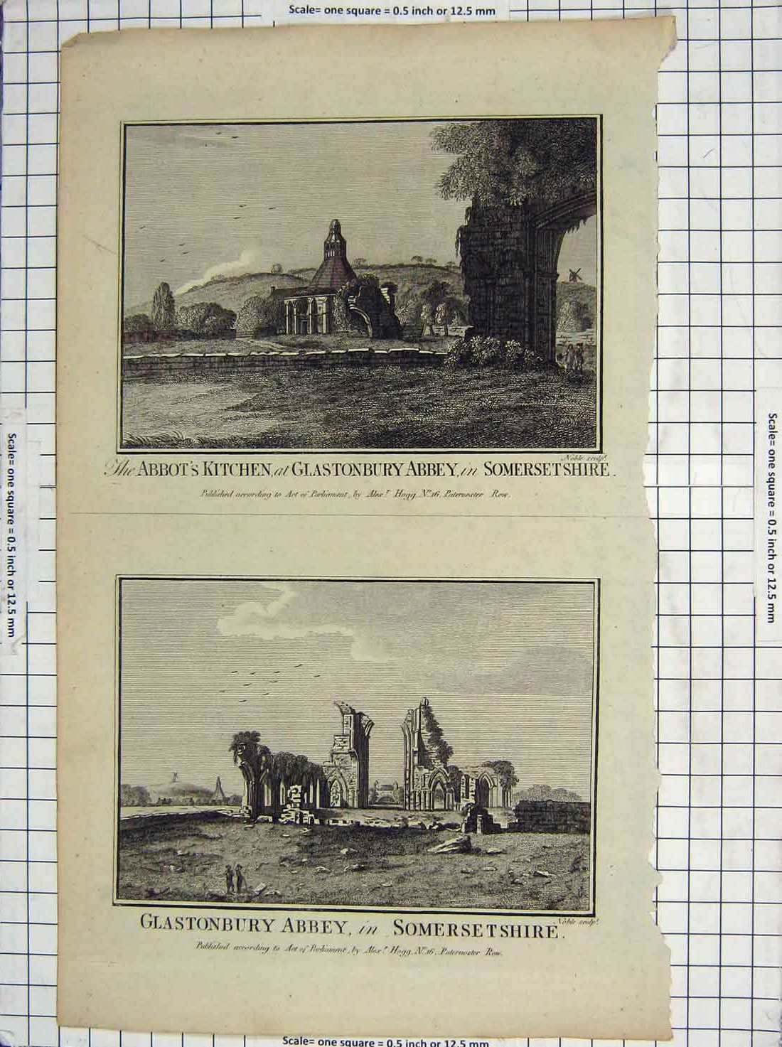 Old Antique Print *3527 Abbot'S Kitchen Glastonbury Abbey Somersetshire