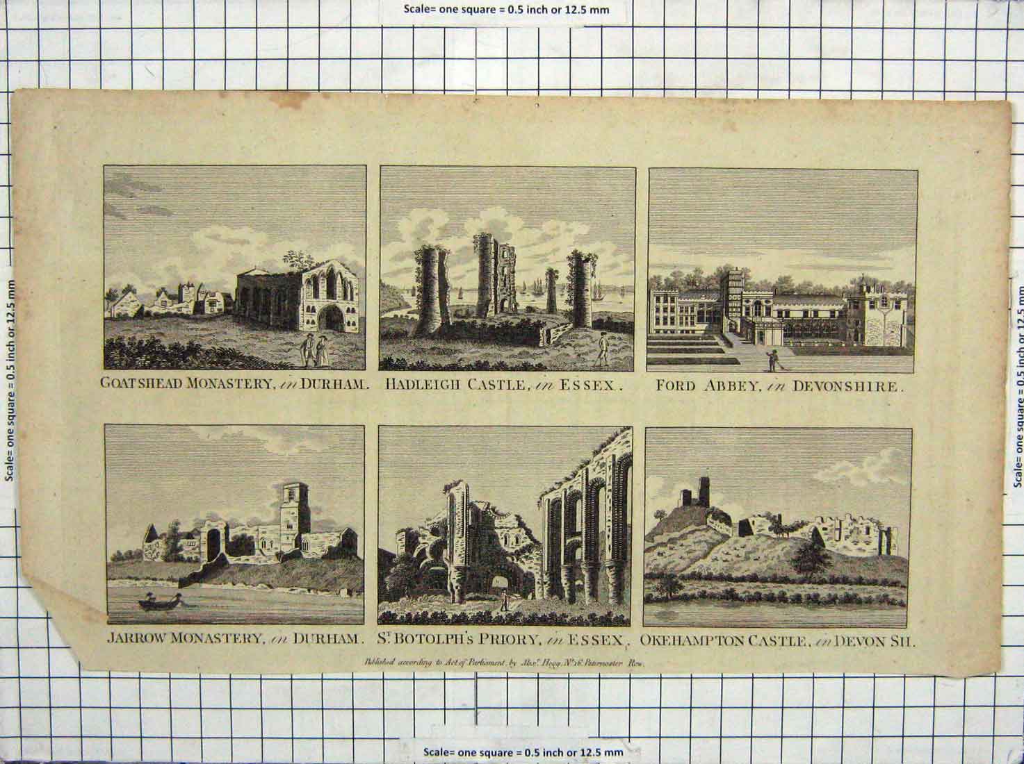 Antique Old Print *3528 Goatshed Monastery Hadleigh Castle Ford Abbey Botolph