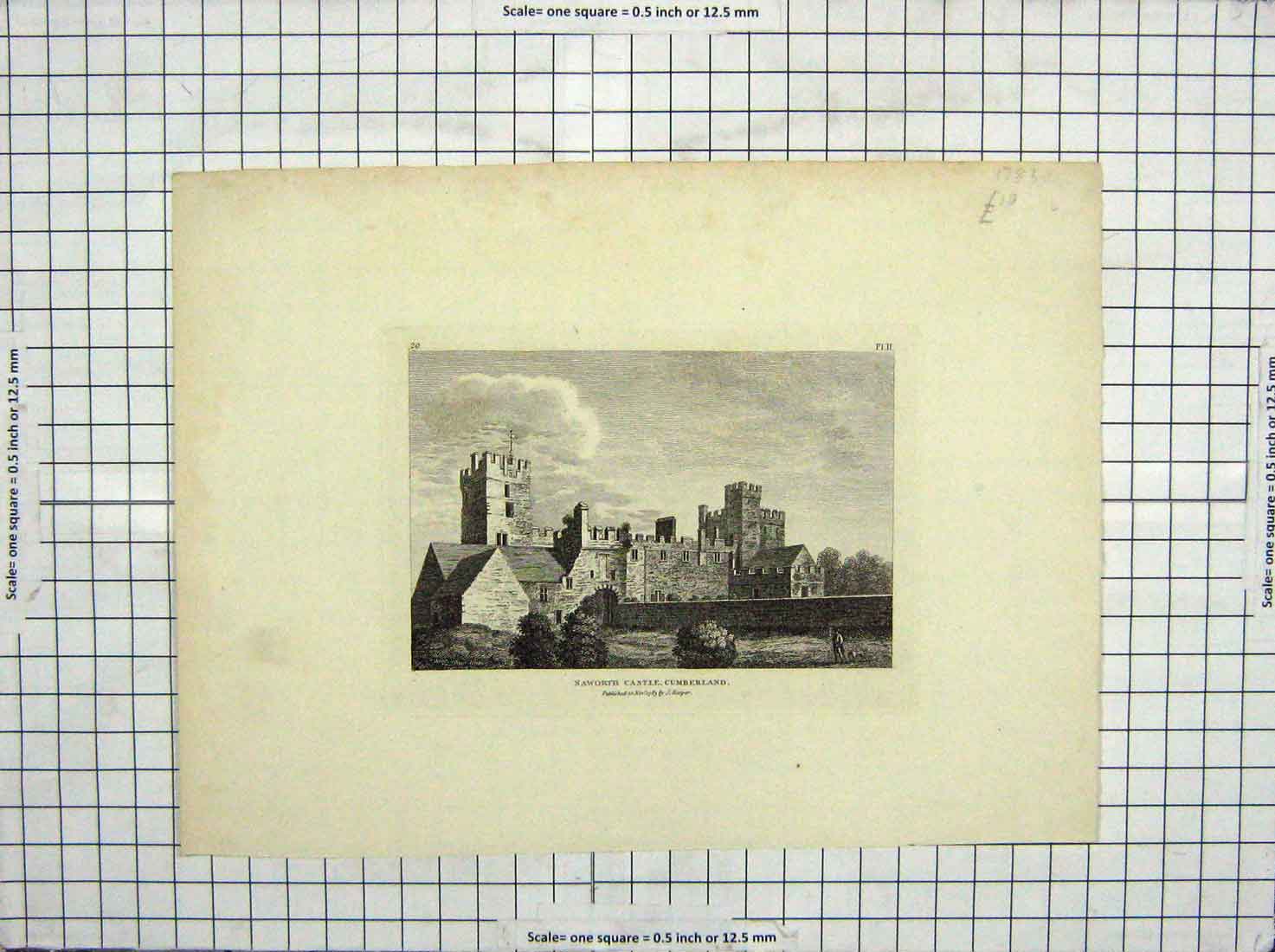 Original Old Antique Print 1783 Naworth Castle Cumberland Hooper Engraving 18th