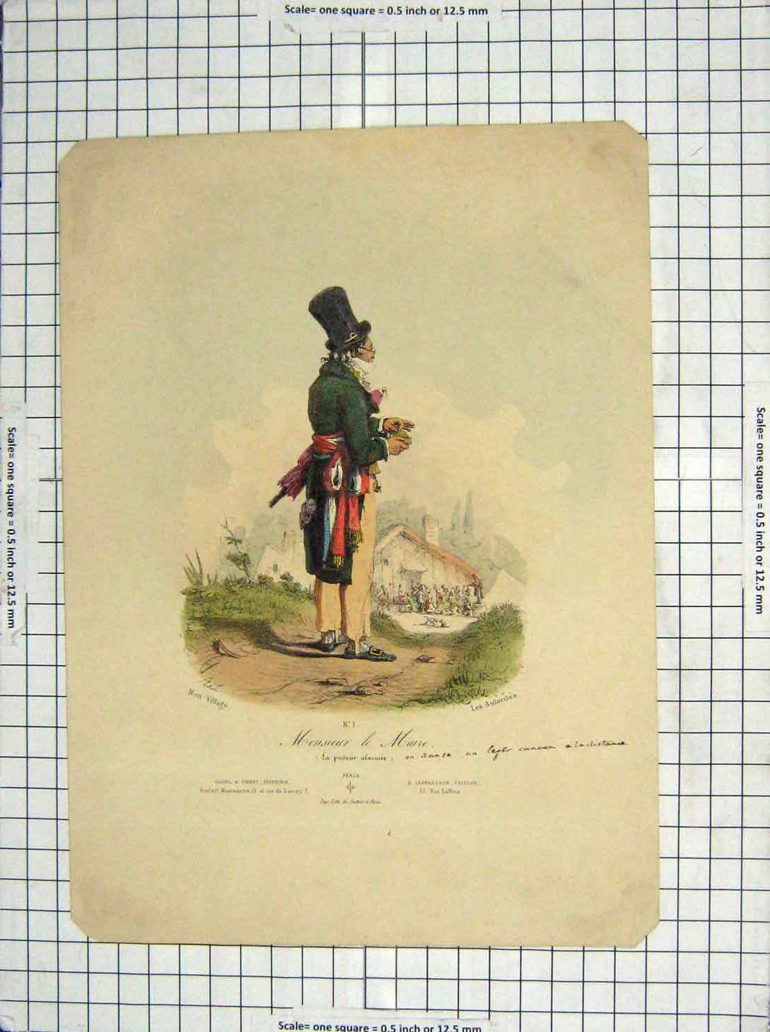 Original Old Antique Print Colour Portrait Monsieur Maire Man Napoleonic Era